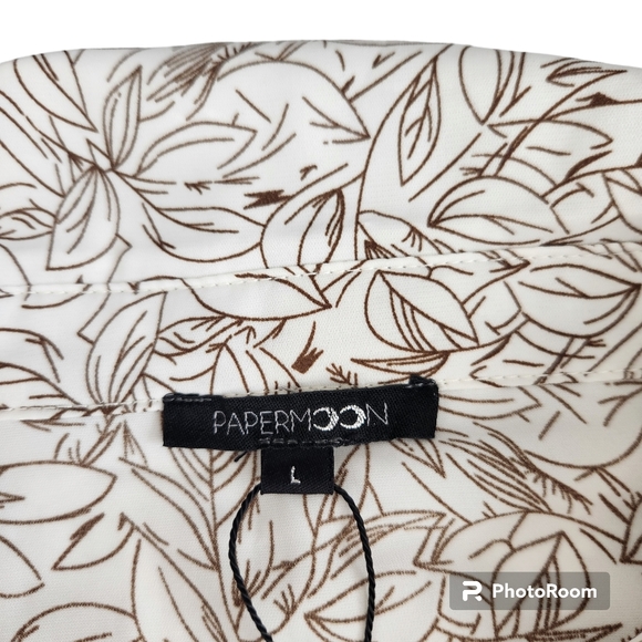 Papermoon NWT Collared V-Neck Henley Crop Blouse-Shirred Waist & Sleeves L - Picture 8 of 12